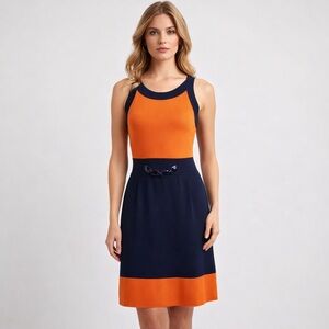 Luisa Spagnoli Colorblock Knit Dress Navy Orange Sleeveless Italy S Y2K
